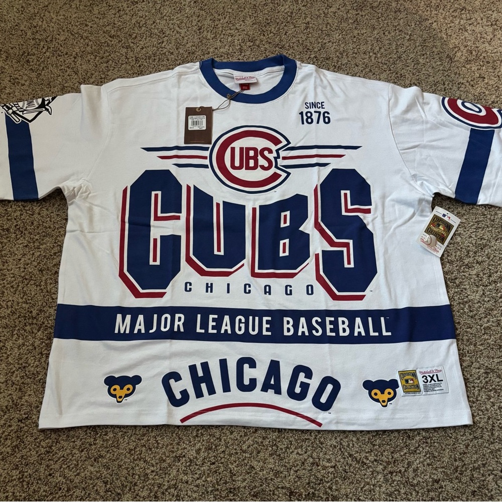 Mitchell & Ness White and Blue Chicago Cubs Tee